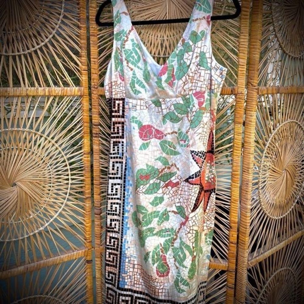 ✨ Beautiful handmade silk dress in a unique mosaic floral pattern. Size 12.